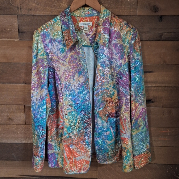 Coldwater Creek Multicolor Abstract Print Jacket  SZ Large - Picture 6 of 8